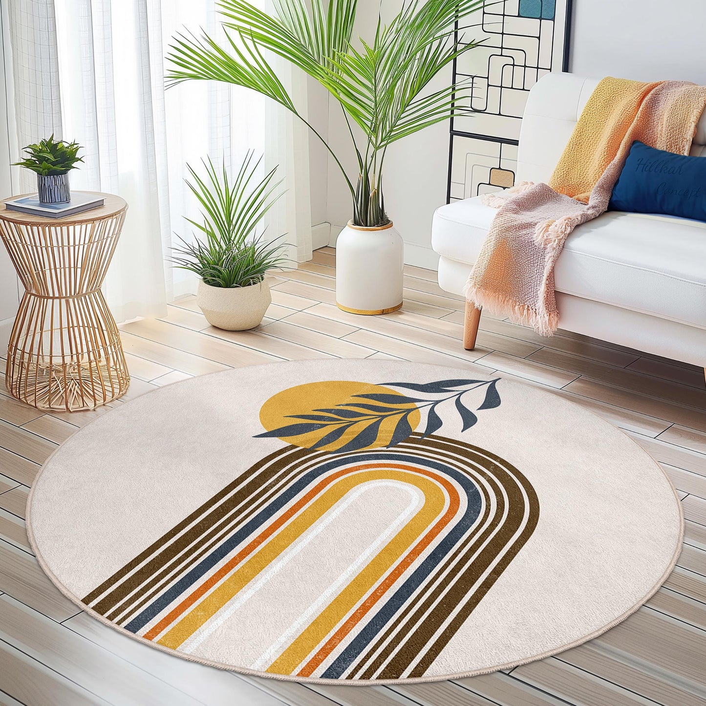 Runder Teppich mit Regenbogenbogen, moderner runder Teppich, dekorativer runder Teppich, Boho-Chic-Wohnzimmerteppich