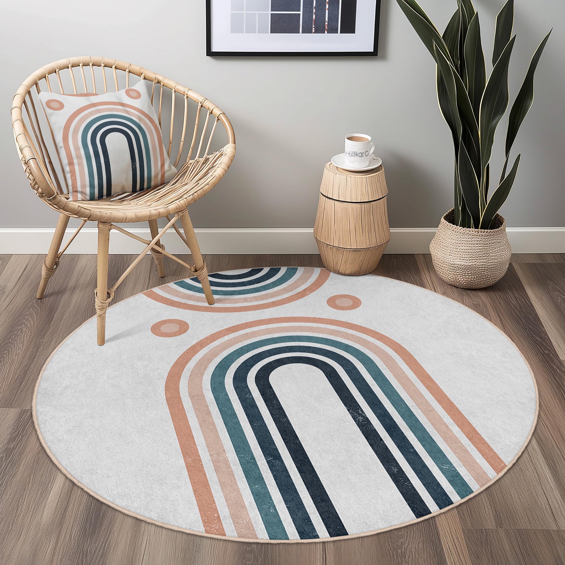 Geometric Rainbow Round Area Rug, Soft Round Rug for Living Room, Stylish Boho Decor, Modern Round Carpet, Home Interior Rug