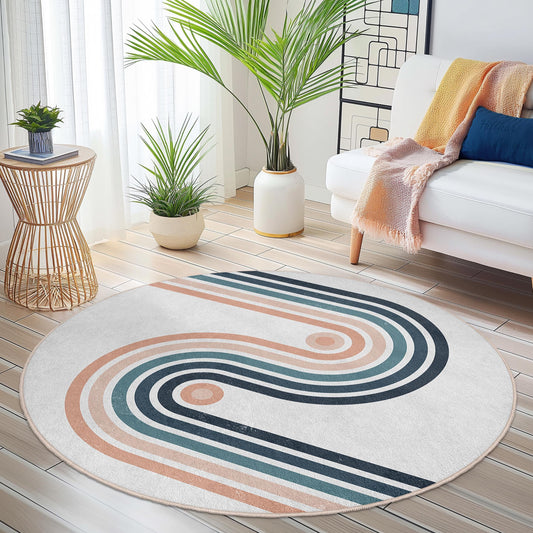 Modern Round Abstract Area Rug, Geometric Circle Carpet, Soft Living Room Rug, Stylish Home Decor, Round Design Rug