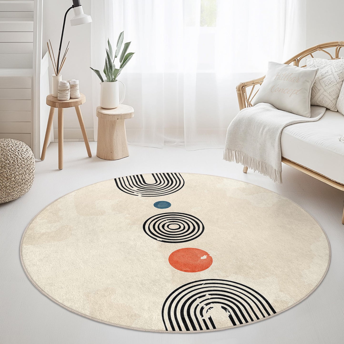 Stilvoller runder Teppich mit modernem geometrischem Muster, weicher, runder Teppich für Wohnzimmer, Schlafzimmer oder Büro
