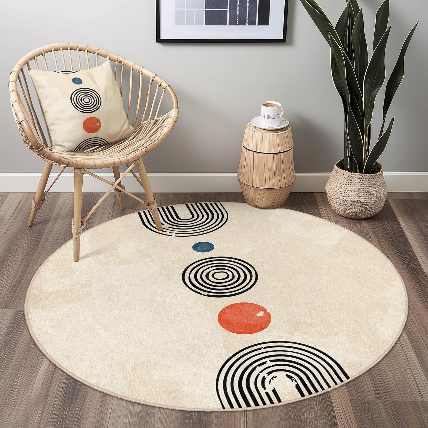 Stilvoller runder Teppich mit modernem geometrischem Muster, weicher, runder Teppich für Wohnzimmer, Schlafzimmer oder Büro
