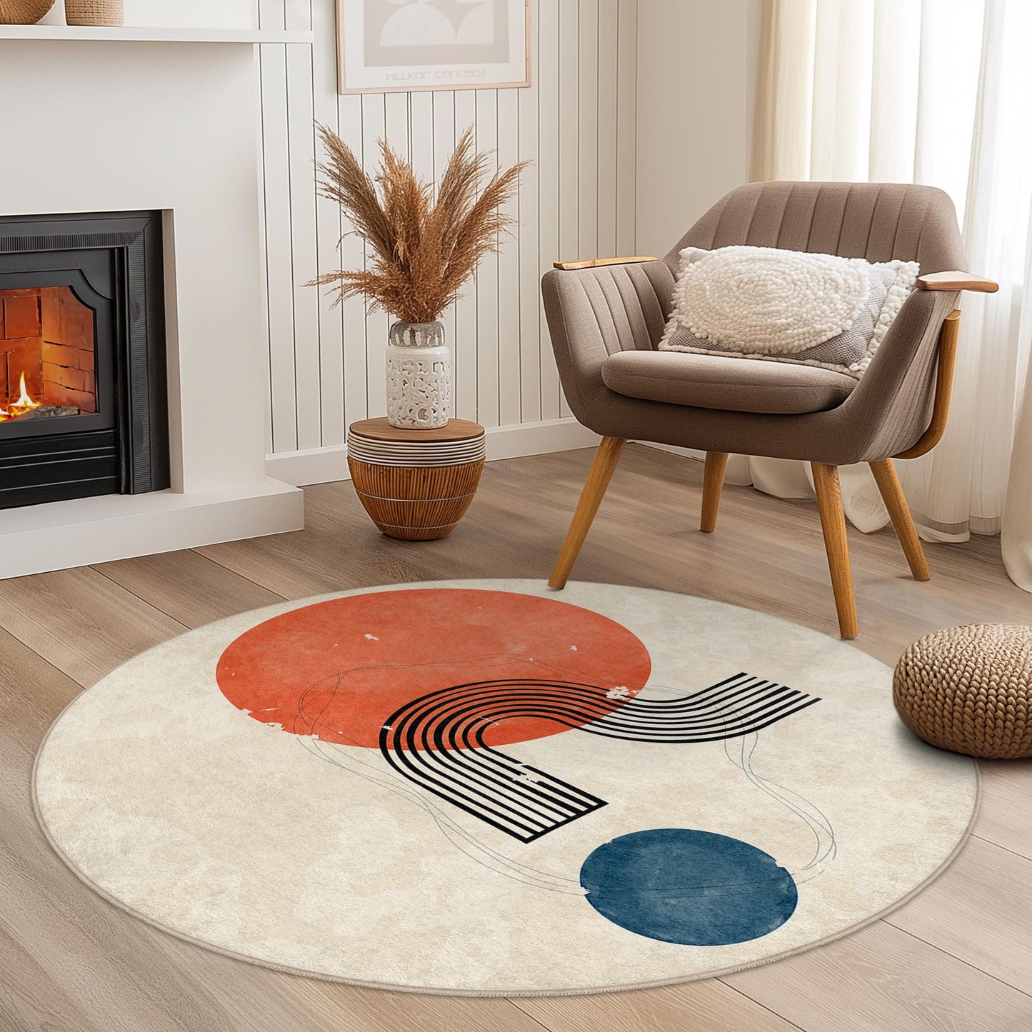 Abstrakter runder Teppich, moderner runder Teppich, Fußmatte mit geometrischem Muster, gemütliche Wohndekoration, Wohnzimmerteppich
