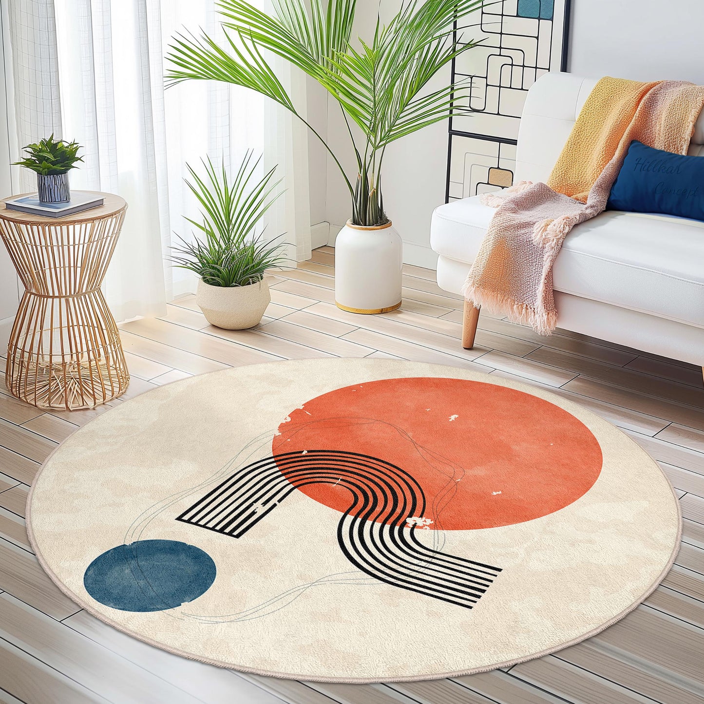 Abstrakter runder Teppich, moderner runder Teppich, Fußmatte mit geometrischem Muster, gemütliche Wohndekoration, Wohnzimmerteppich