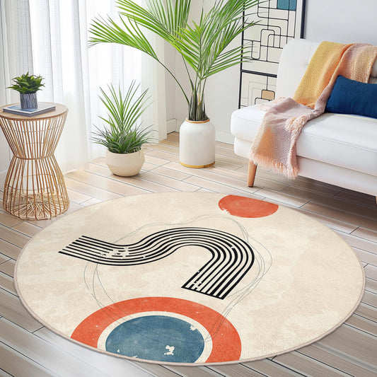 Abstract Round Area Rug, Colorful Circle Design, Modern Home Decor, Soft Floor Mat, Round Carpet for Living Room, Unique Rug