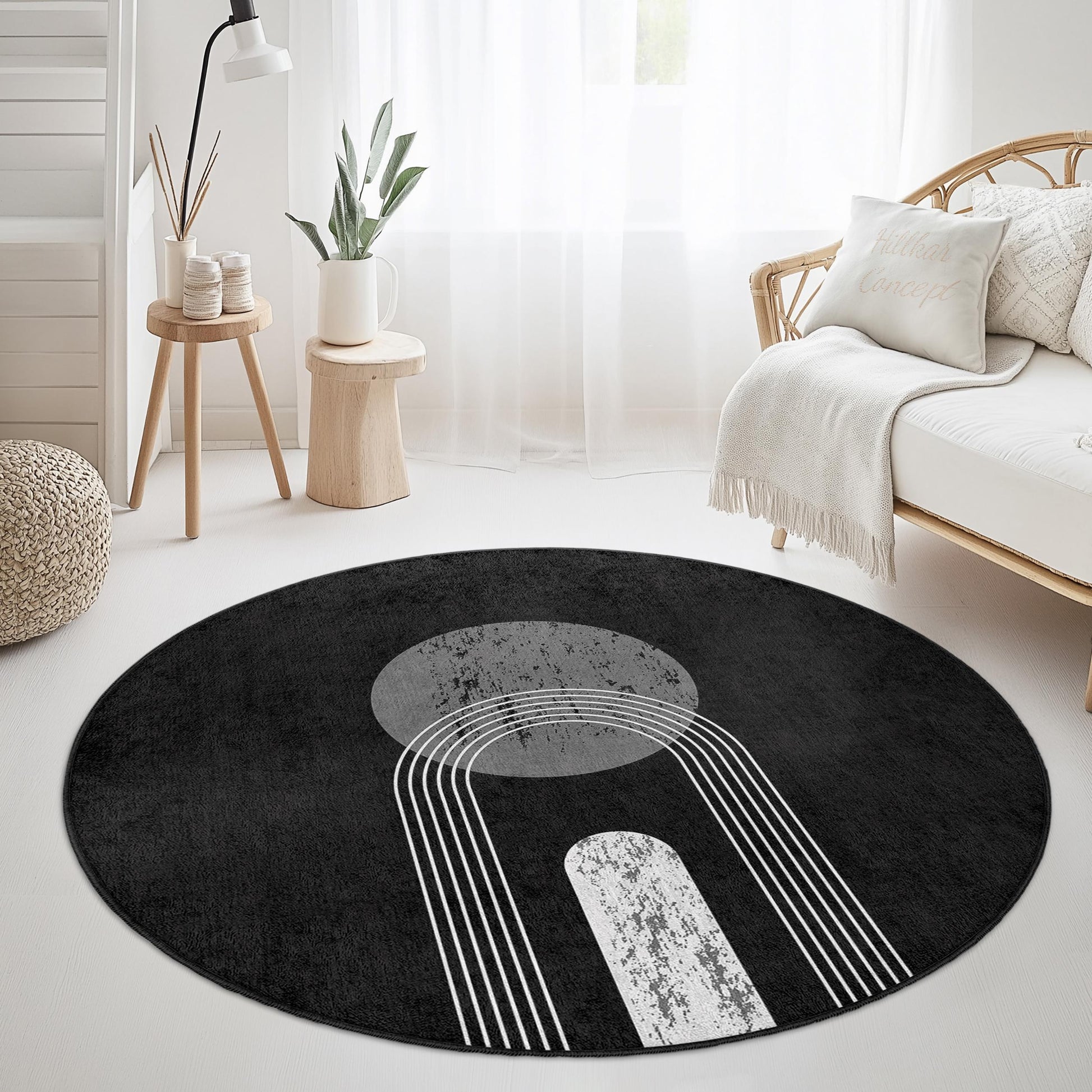 Geometric Rainbow Round Rug, Modern Circle Area Rug, Abstract Design Carpet, Boho Style Floor Mat, Stylish Home Decor