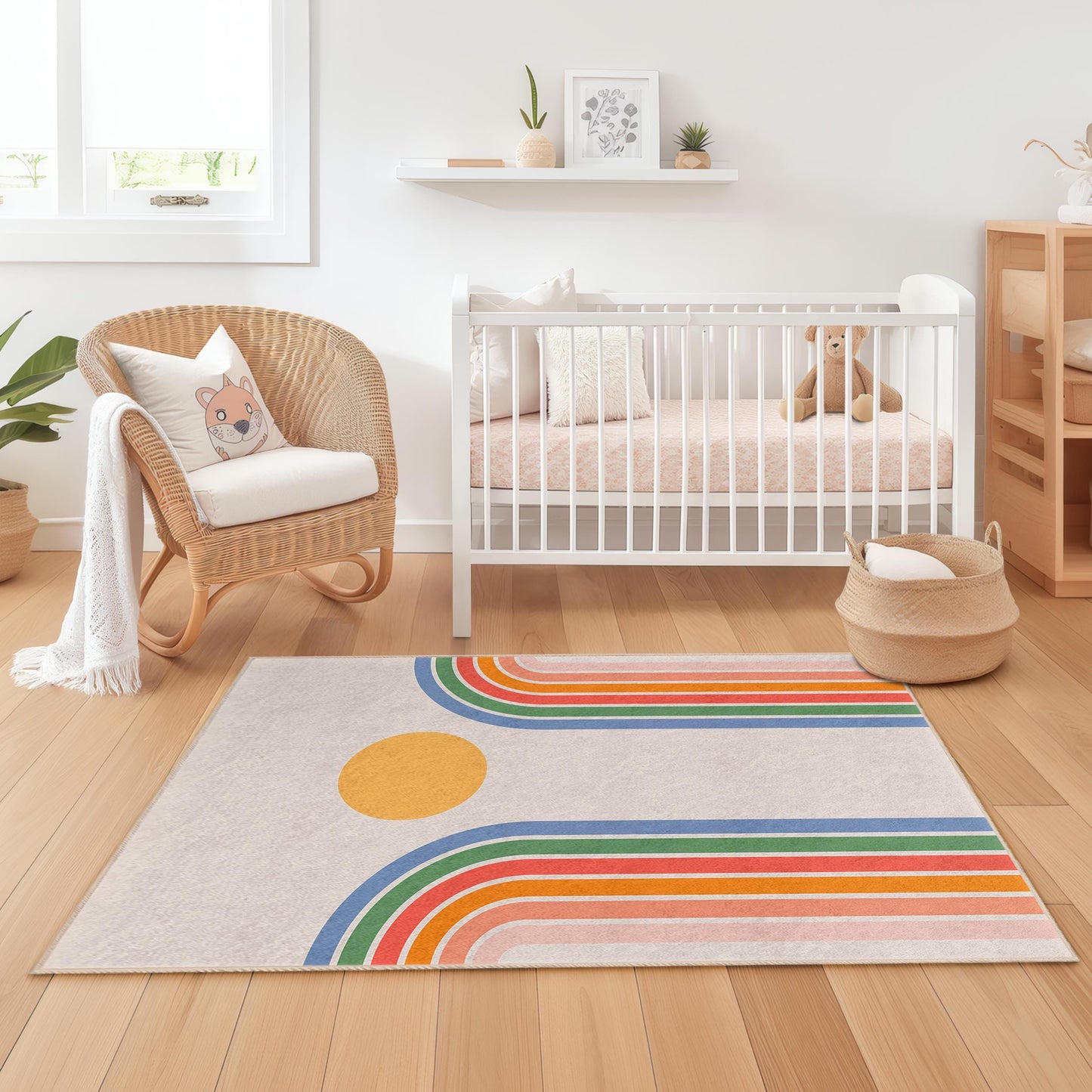 Rechteckiger Kinderteppich mit Regenbogenbögen, bunter Spielzimmerteppich, Kinderzimmerdekoration, weiche Spielmatte, moderner Kinderteppich