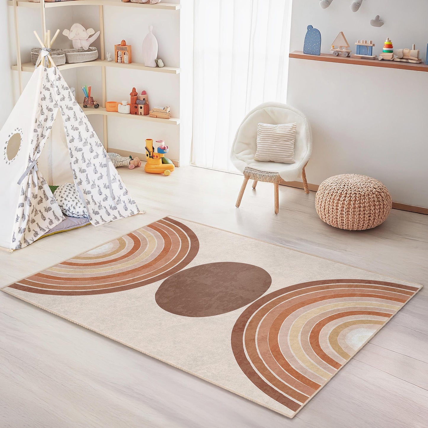 Geometrischer Regenbogen-Kinderzimmerteppich, rechteckiger Spielzimmerteppich, moderne Kinderzimmerdekoration, weicher Teppich für Kinder