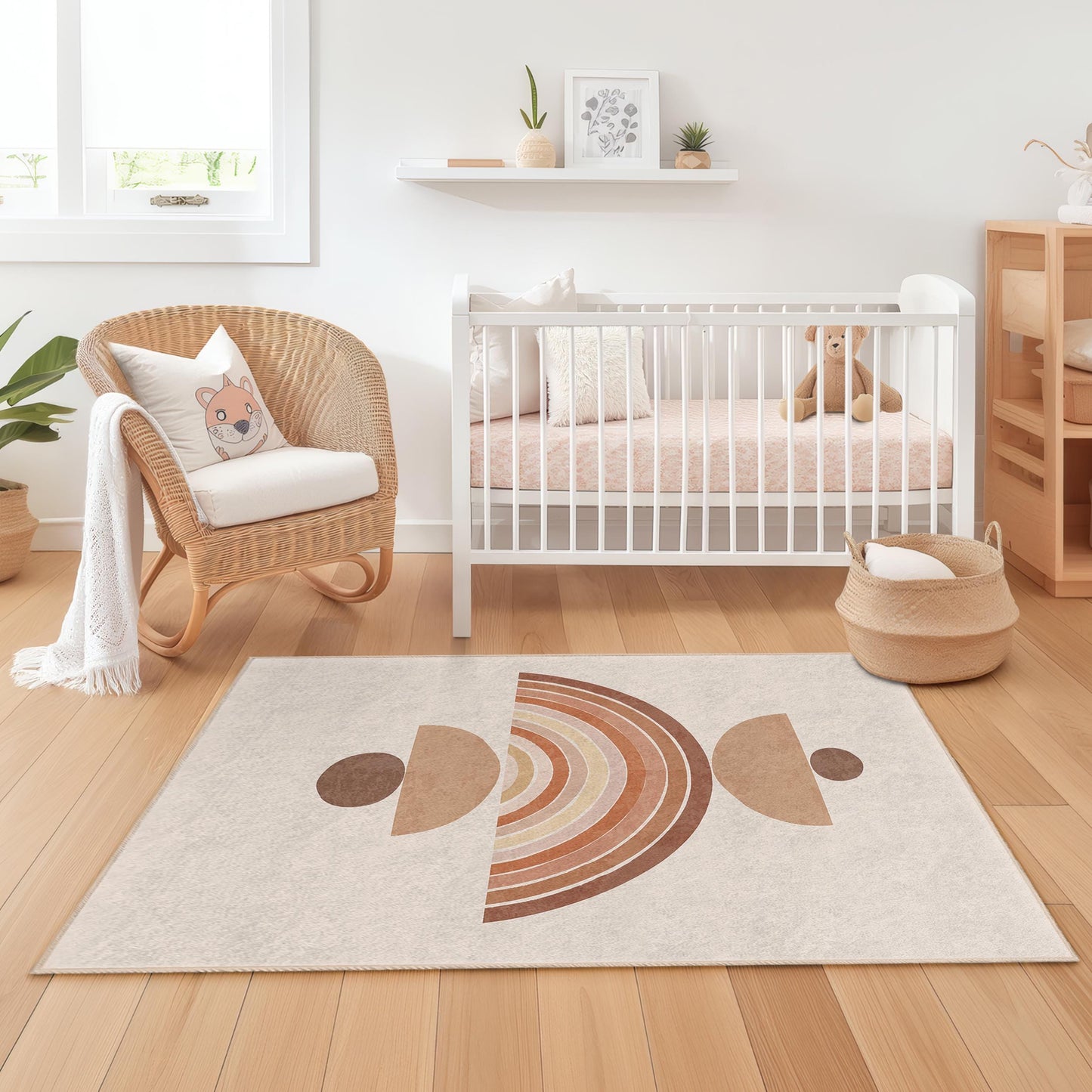 Rechteckiger Kinderteppich mit geometrischem Muster, moderner Boho-Stil, weiche Kinderzimmerdekoration, Spielzimmerteppich