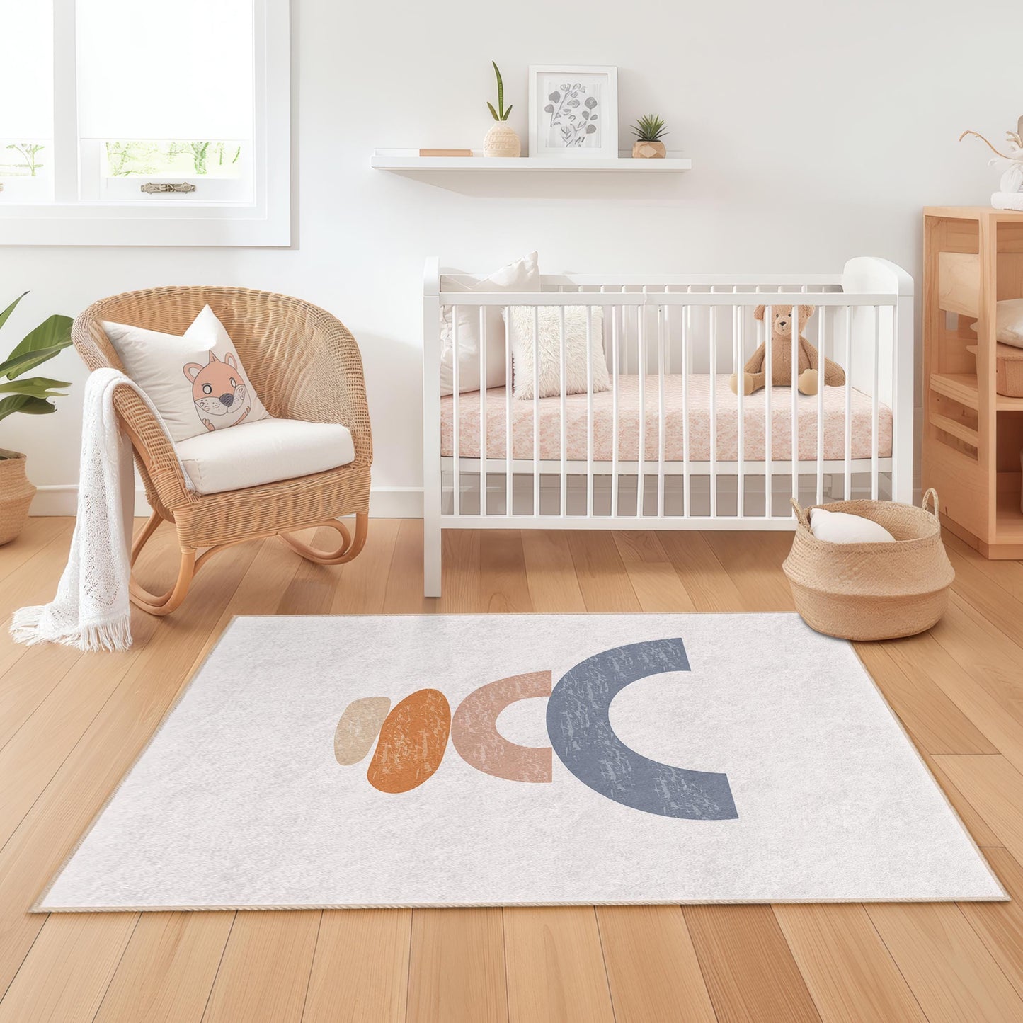 Rechteckiger Kinderteppich mit abstraktem Regenbogenmuster, weicher geometrischer Teppich für Kinderzimmer, Spielzimmer und Babyzimmer