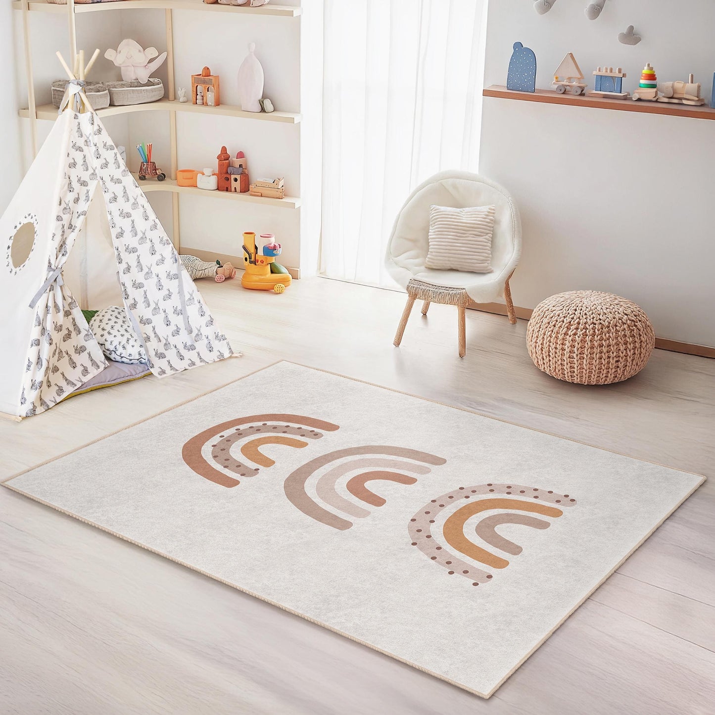 Bezaubernder rechteckiger Kinderteppich mit Regenbogenmuster, weicher Kinderzimmerteppich, Spielzimmerdeko, Kinderzimmerteppich, niedlicher Kinderteppich