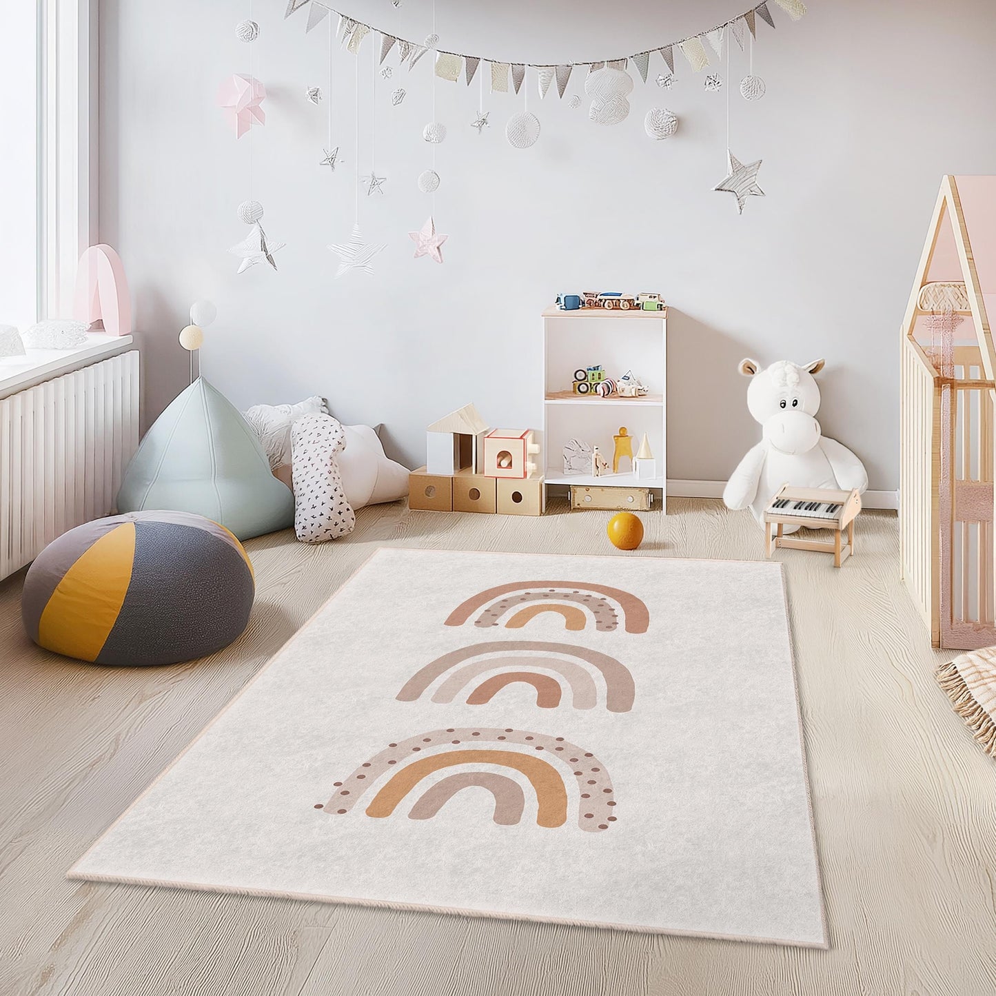 Bezaubernder rechteckiger Kinderteppich mit Regenbogenmuster, weicher Kinderzimmerteppich, Spielzimmerdeko, Kinderzimmerteppich, niedlicher Kinderteppich