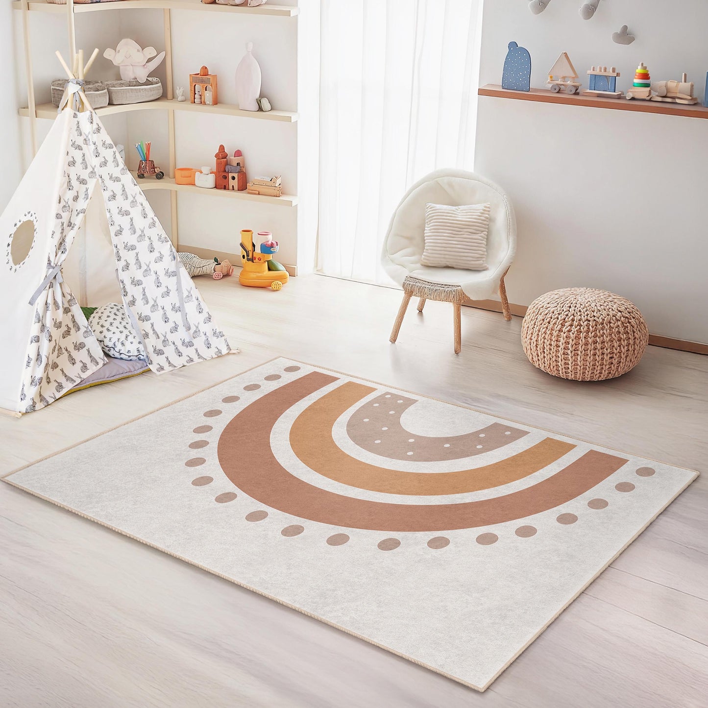 Moderner rechteckiger Kinderteppich mit Regenbogenmuster, schicker Kinderzimmerteppich, Spielzimmerteppich, weicher Teppich für die Kinderzimmerdekoration