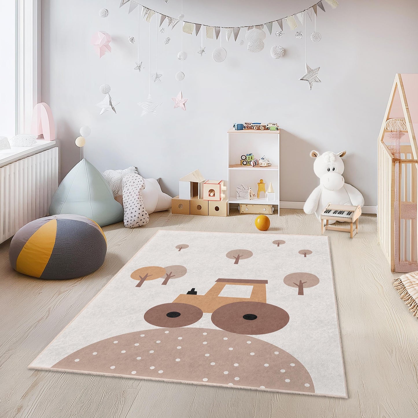 Niedlicher Traktor-Kinderzimmerteppich, Teppich mit Bauernhofmotiv, rechteckiger Spielzimmerteppich, Kinderzimmerdekoration, weicher Kinderteppich