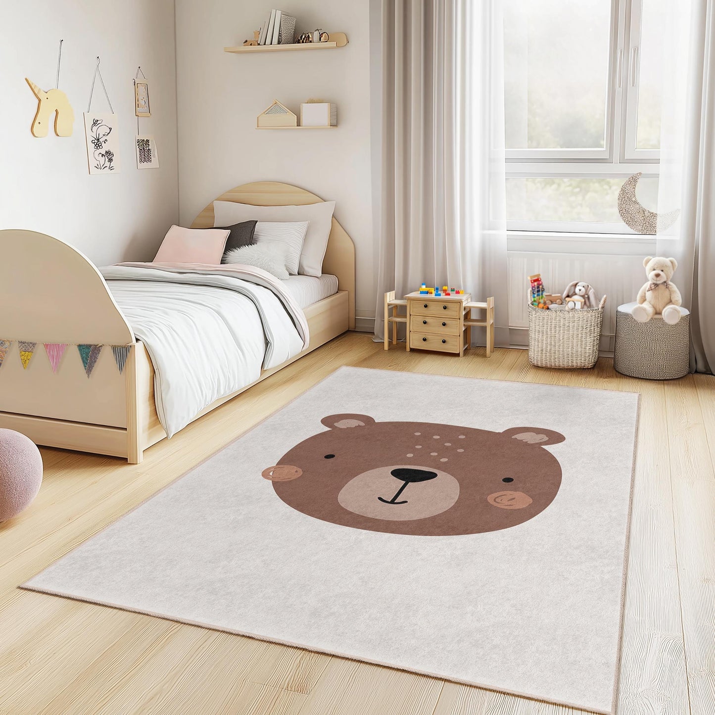 Niedlicher Bärenteppich fürs Kinderzimmer, bezaubernder Bärenteppich fürs Kinderzimmer, Kinderzimmerdeko, weiche Spielmatte, rechteckiger Kinderteppich