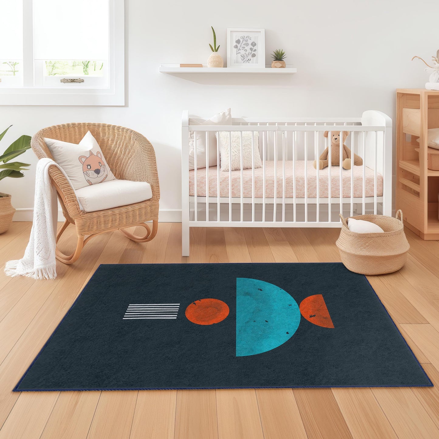 Rechteckiger Kinderteppich mit abstraktem geometrischem Muster, farbenfroher Spielzimmerteppich, moderne Kinderzimmerdekoration, Teppich für das Kinderzimmer