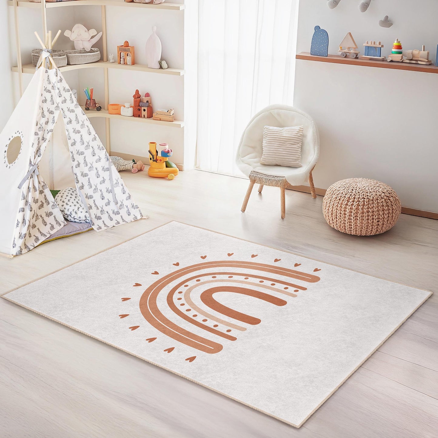 Rechteckiger Kinderzimmerteppich mit Regenbogenmuster, niedliche Regenbogen-Deko, Spielzimmerteppich, Babyzimmerteppich, weiche Kindermatte