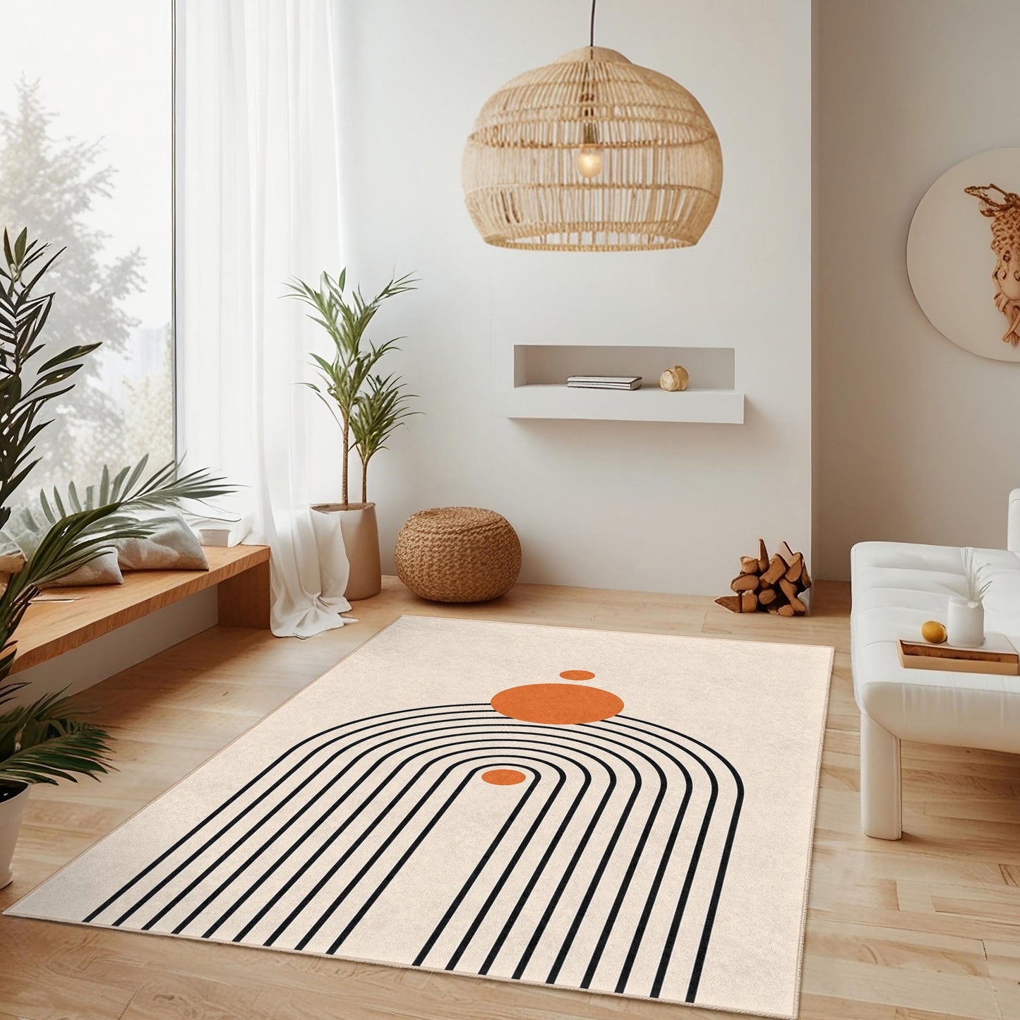Rechteckiger Teppich mit geometrischem Regenbogenmuster, moderner minimalistischer Teppich, stilvolle Wohndekoration, Wohnzimmerteppich, einzigartige Fußmatte