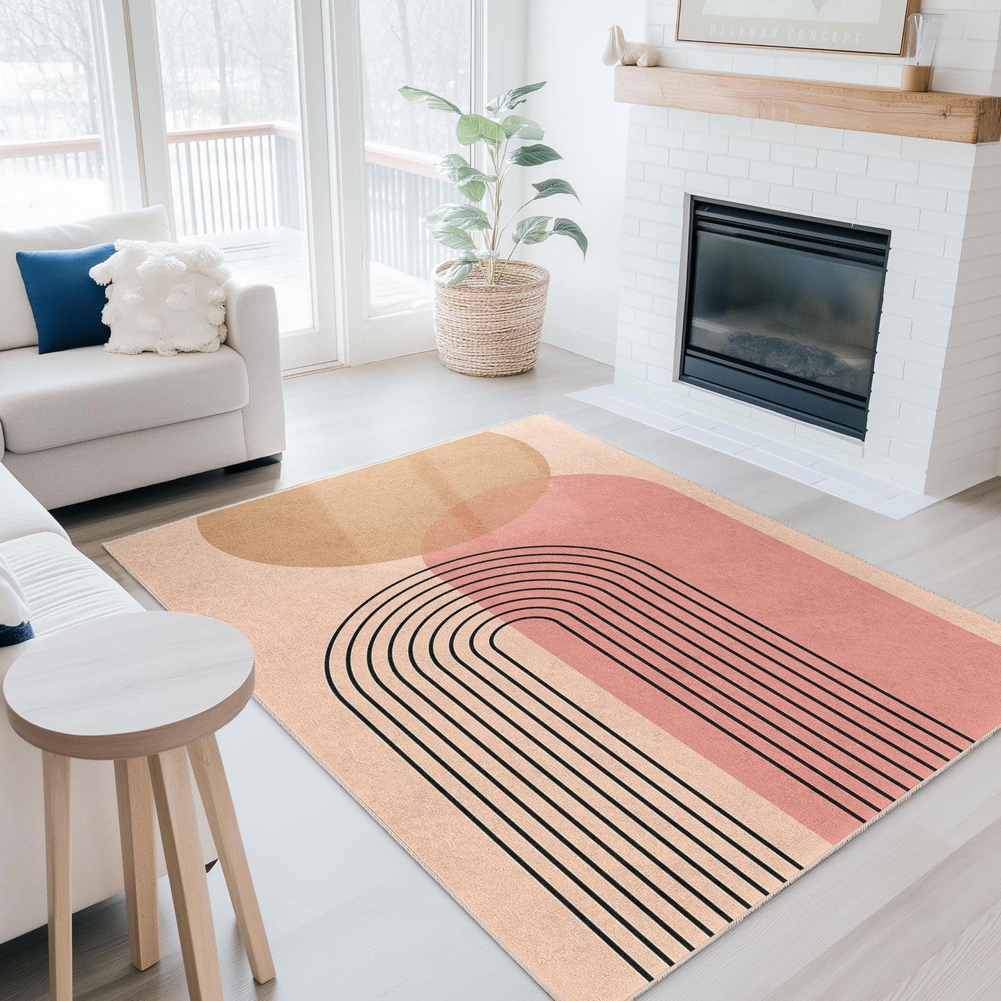 Rechteckiger Teppich mit geometrischem Regenbogenmuster, moderner minimalistischer Teppich, stilvolle Wohnzimmerdekoration, Boho-Wohnaccessoires