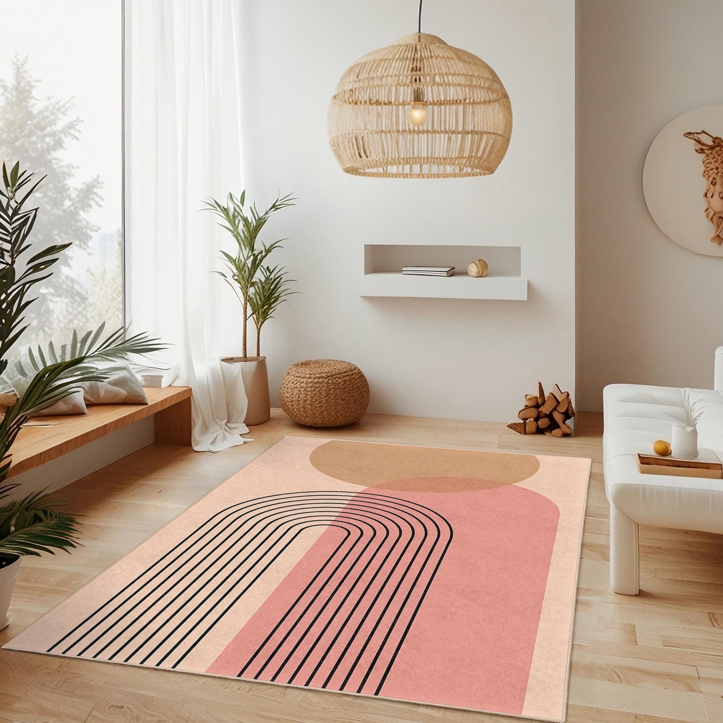 Rechteckiger Teppich mit geometrischem Regenbogenmuster, moderner minimalistischer Teppich, stilvolle Wohnzimmerdekoration, Boho-Wohnaccessoires