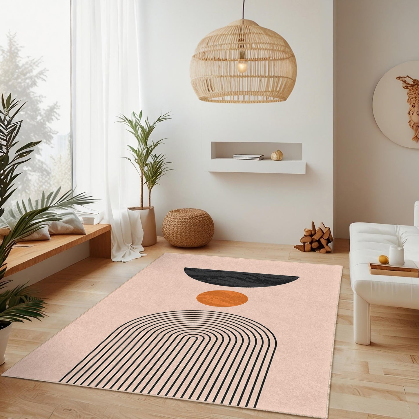Geometrisch-abstrakter Teppich, moderner rechteckiger Teppich, Wohnzimmerteppich, stilvoller Heimteppich, Boho-Akzentteppich