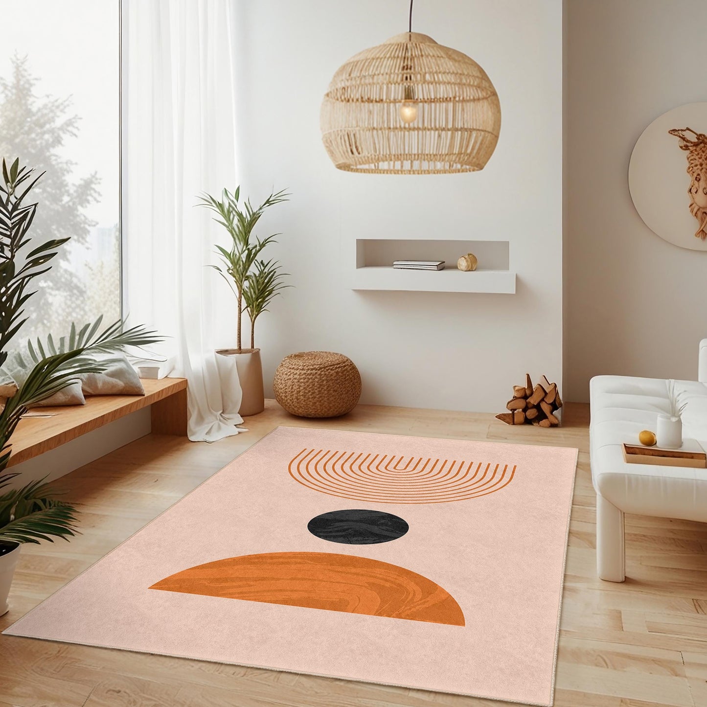 Moderner geometrischer rechteckiger Teppich, minimalistisches Design, stilvoller Wohnzimmerteppich, Boho-Dekor, zeitgenössisches Wohnaccessoire