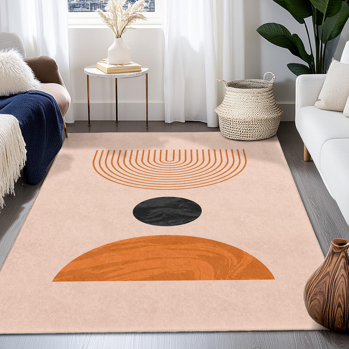 Moderner geometrischer rechteckiger Teppich, minimalistisches Design, stilvoller Wohnzimmerteppich, Boho-Dekor, zeitgenössisches Wohnaccessoire
