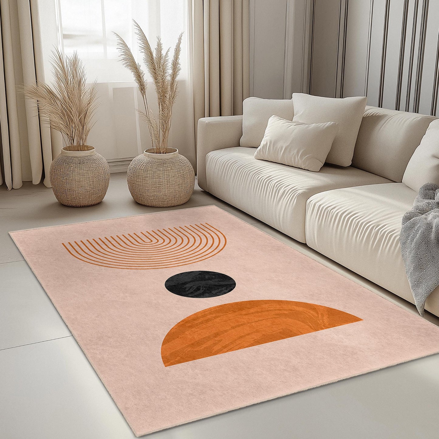 Moderner geometrischer rechteckiger Teppich, minimalistisches Design, stilvoller Wohnzimmerteppich, Boho-Dekor, zeitgenössisches Wohnaccessoire