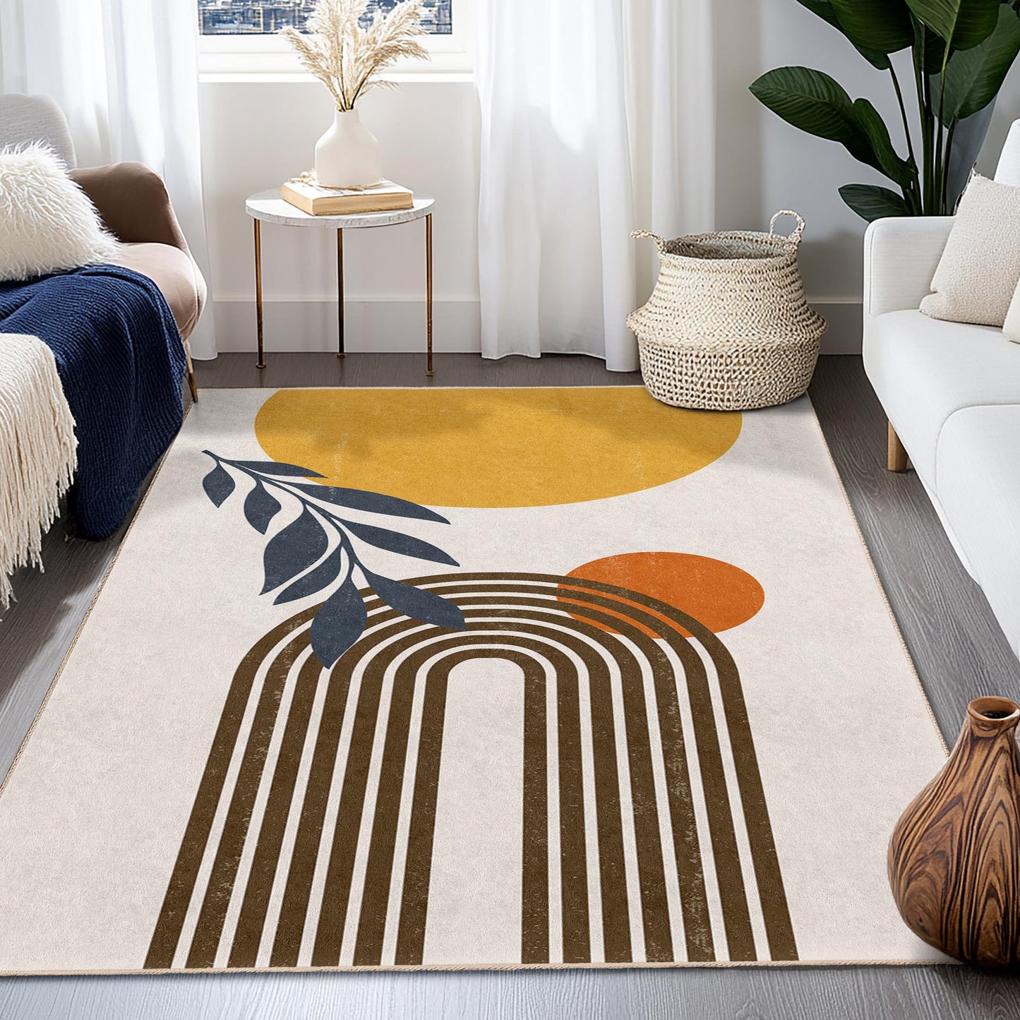 Rechteckiger Teppich mit abstraktem Regenbogenmuster, moderner Wohnteppich, geometrisches Muster, Akzentteppich für das Wohnzimmer, stilvolle Fußmatte