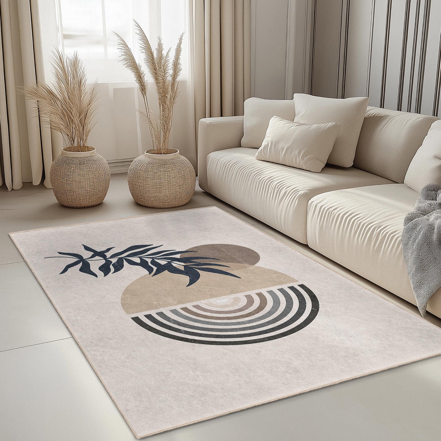 Rechteckiger Teppich mit geometrischem Blattmuster, moderner abstrakter Teppich, Wohnzimmerdekoration, Teppich im Bohème-Stil, künstlerische Fußmatte