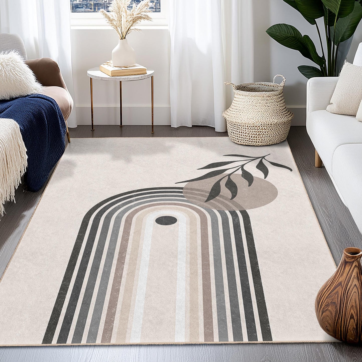 Abstrakter, geometrischer Rechteckteppich mit Regenbogenmuster, modernes Boho-Dekor, Wohnzimmerteppich, künstlerische Fußmatte, schicke Wohneinrichtung