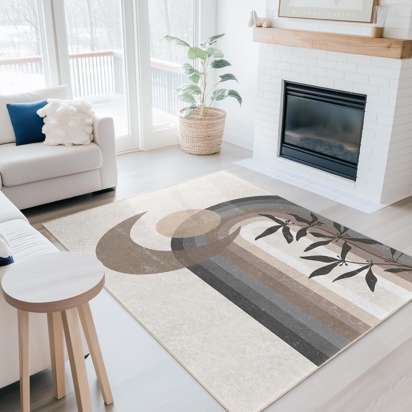 Rechteckiger Teppich mit abstraktem Mond- und Blumenmuster, moderner geometrischer Teppich, dekorativer Teppich für den Innenbereich, Wohnzimmerdekoration, stilvolles Wohnaccessoire