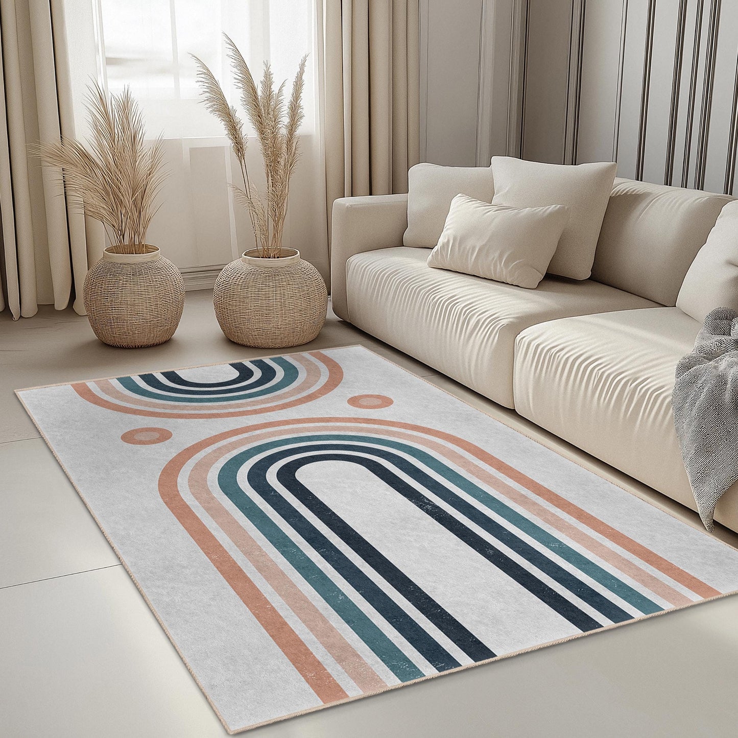 Moderner geometrischer rechteckiger Teppich, abstrakter Linienteppich für das Wohnzimmer, stilvolle Wohndekoration, zeitgenössische Fußmatte