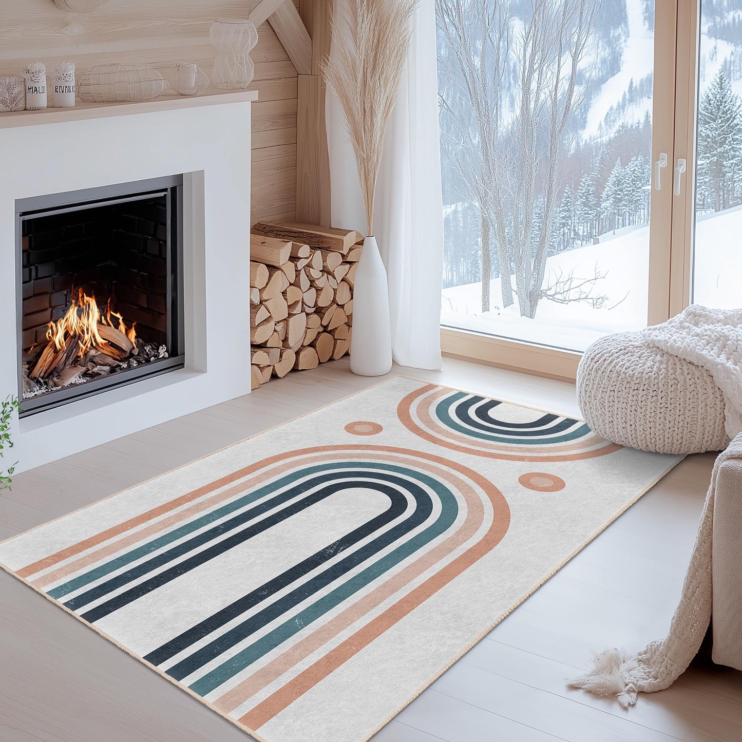 Moderner geometrischer rechteckiger Teppich, abstrakter Linienteppich für das Wohnzimmer, stilvolle Wohndekoration, zeitgenössische Fußmatte