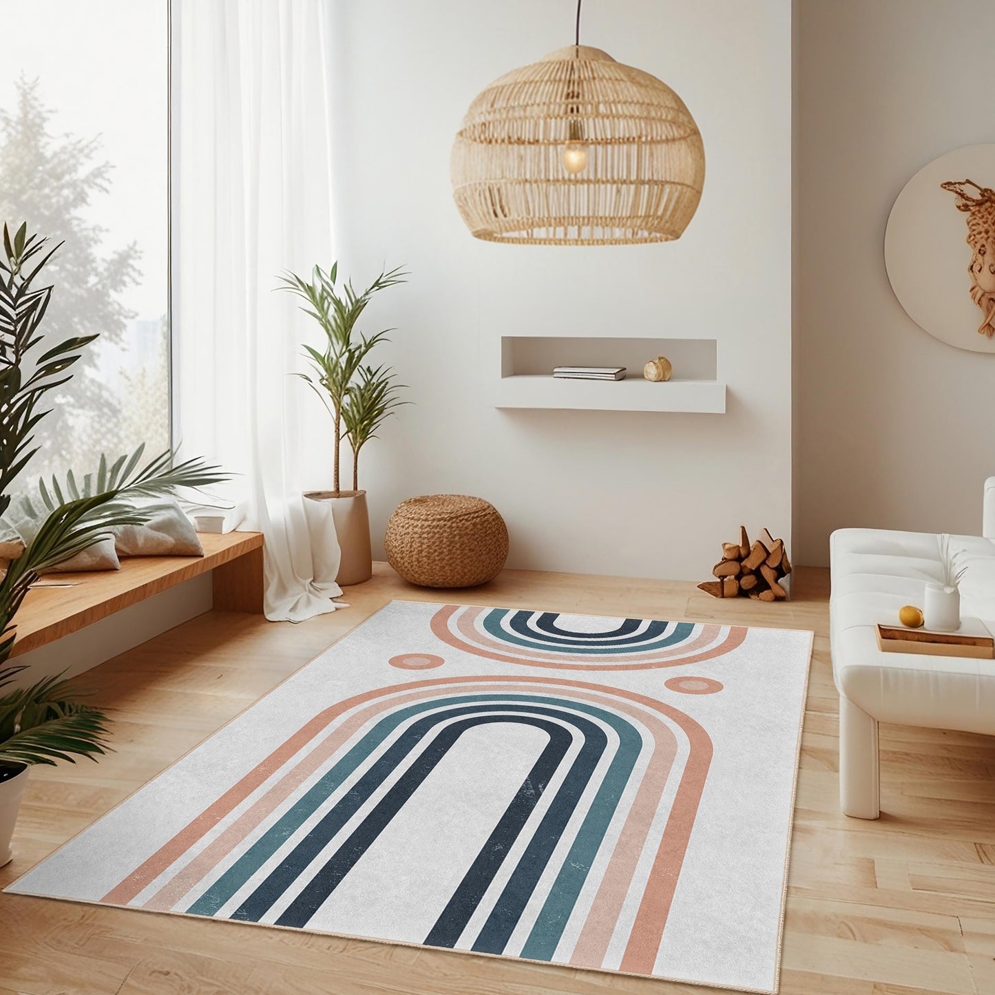 Moderner geometrischer rechteckiger Teppich, abstrakter Linienteppich für das Wohnzimmer, stilvolle Wohndekoration, zeitgenössische Fußmatte