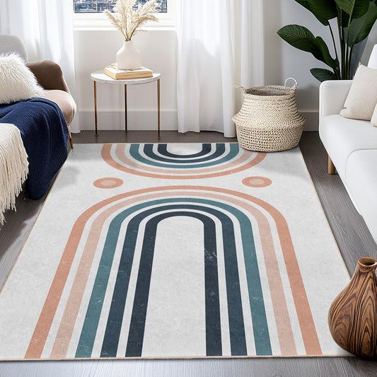 Modern Geometric Rectangular Area Rug, Abstract Lines Carpet for Living Room, Stylish Home Decor, Contemporary Floor Mat
