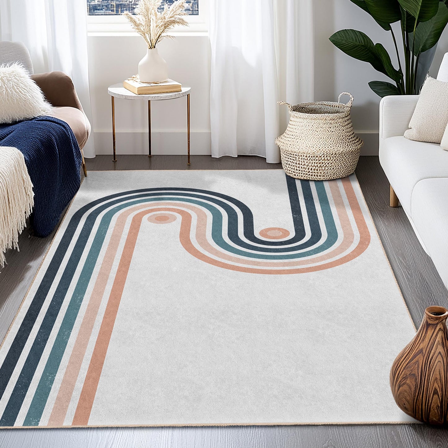 Moderner geometrischer rechteckiger Teppich, stilvolles Linienmuster, Wohnzimmerdeko, weicher Heimteppich, zeitgenössisches Design