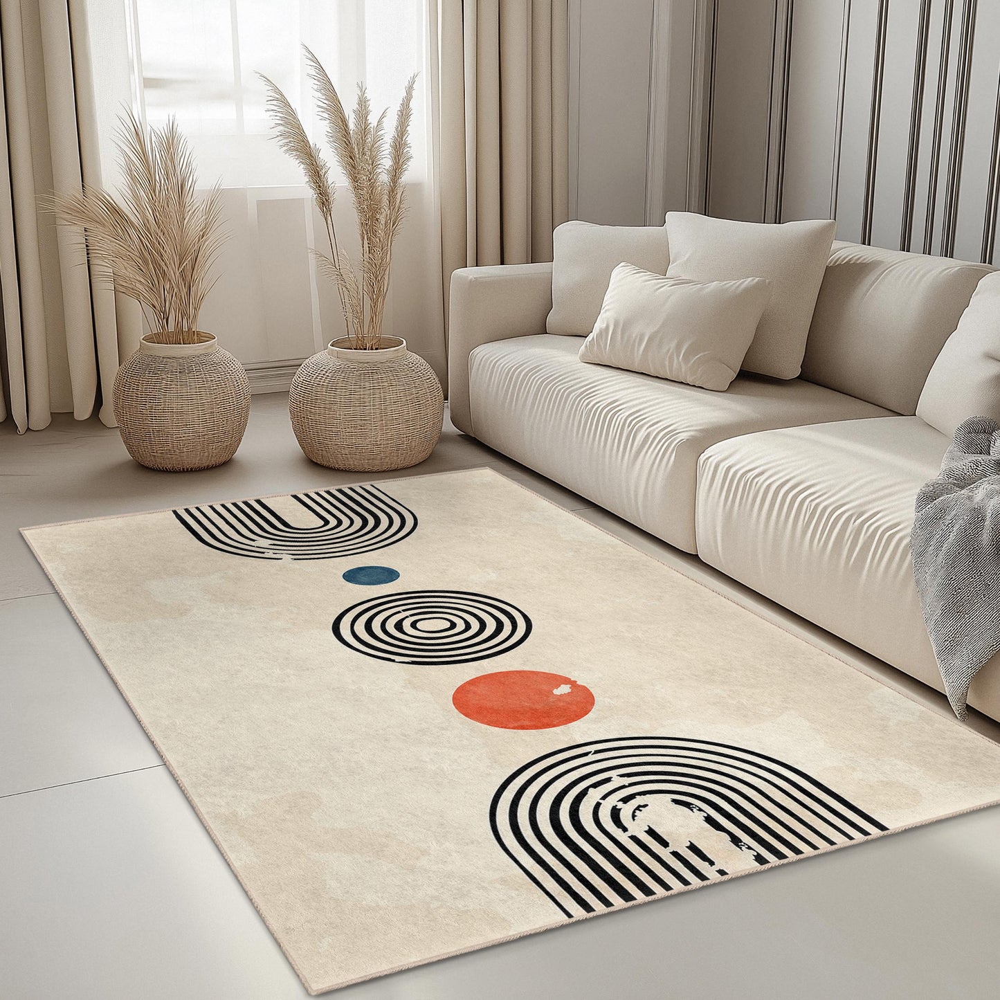 Rechteckiger Teppich mit geometrischem Muster, modernes Design, minimalistische Wohndekoration, Wohnzimmerteppich, stilvolle Fußmatte