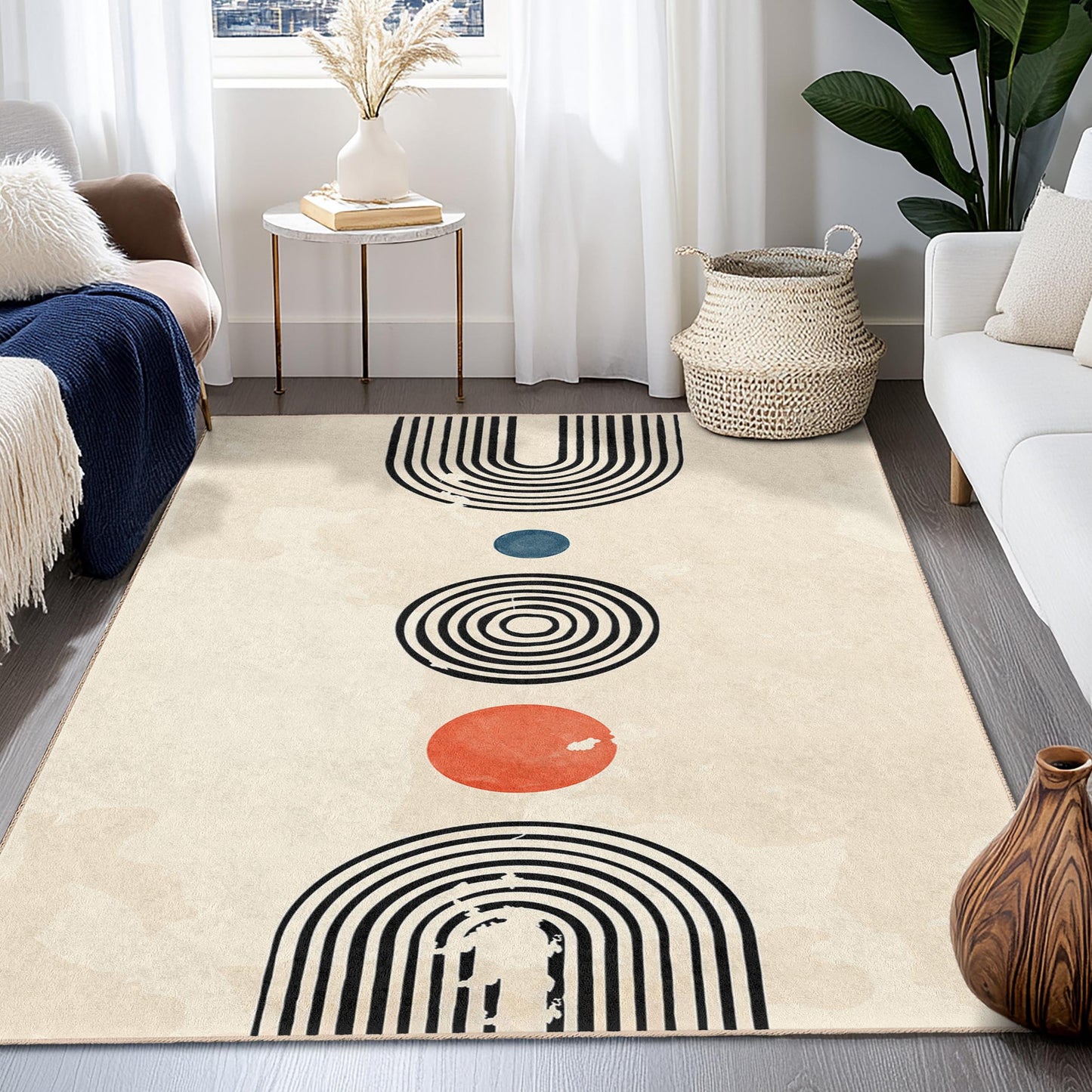 Rechteckiger Teppich mit geometrischem Muster, modernes Design, minimalistische Wohndekoration, Wohnzimmerteppich, stilvolle Fußmatte