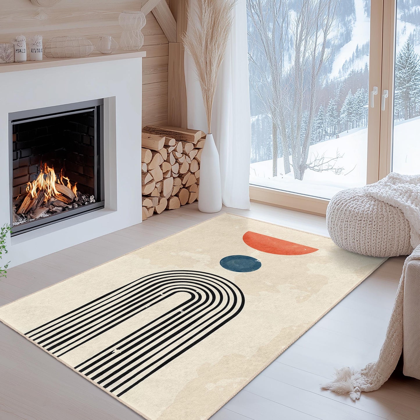 Geometrisch-abstrakter rechteckiger Teppich, modernes Design, stilvolle Wohndekoration, Wohnzimmerteppich, einzigartiger Kunstteppich