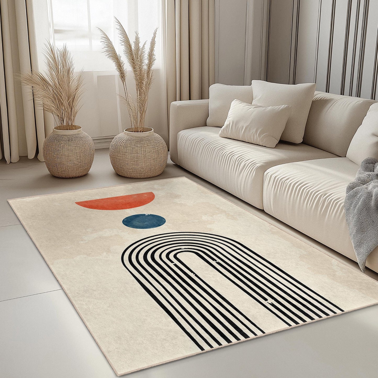 Geometrisch-abstrakter rechteckiger Teppich, modernes Design, stilvolle Wohndekoration, Wohnzimmerteppich, einzigartiger Kunstteppich