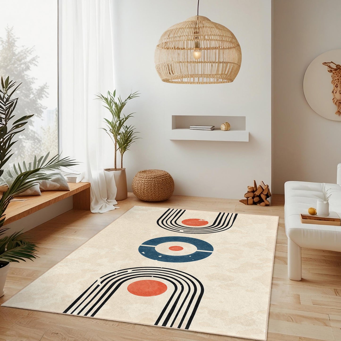 Geometrischer Retro-Rechteckteppich, moderner Designteppich fürs Wohnzimmer, weicher Indoor-Teppich, stilvolle Wohndekoration, einzigartige Fußmatte