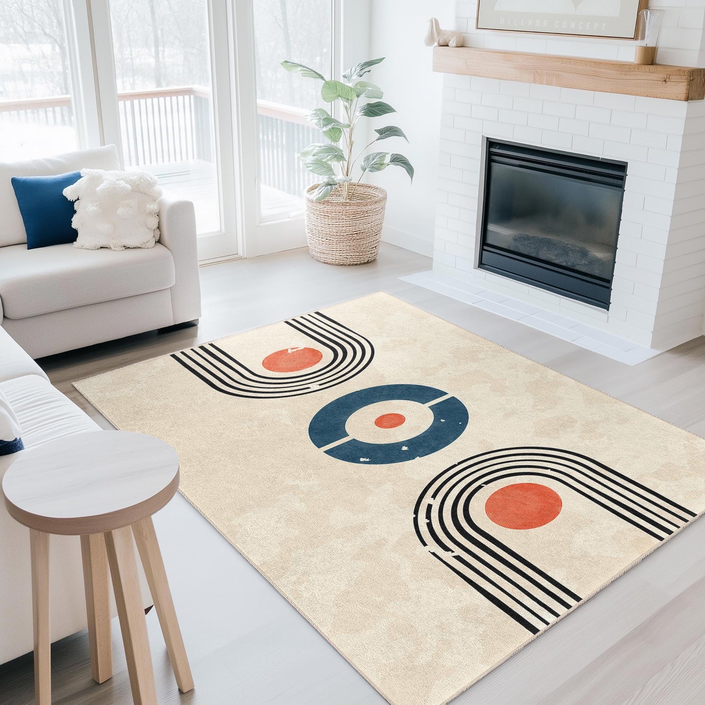 Geometrischer Retro-Rechteckteppich, moderner Designteppich fürs Wohnzimmer, weicher Indoor-Teppich, stilvolle Wohndekoration, einzigartige Fußmatte