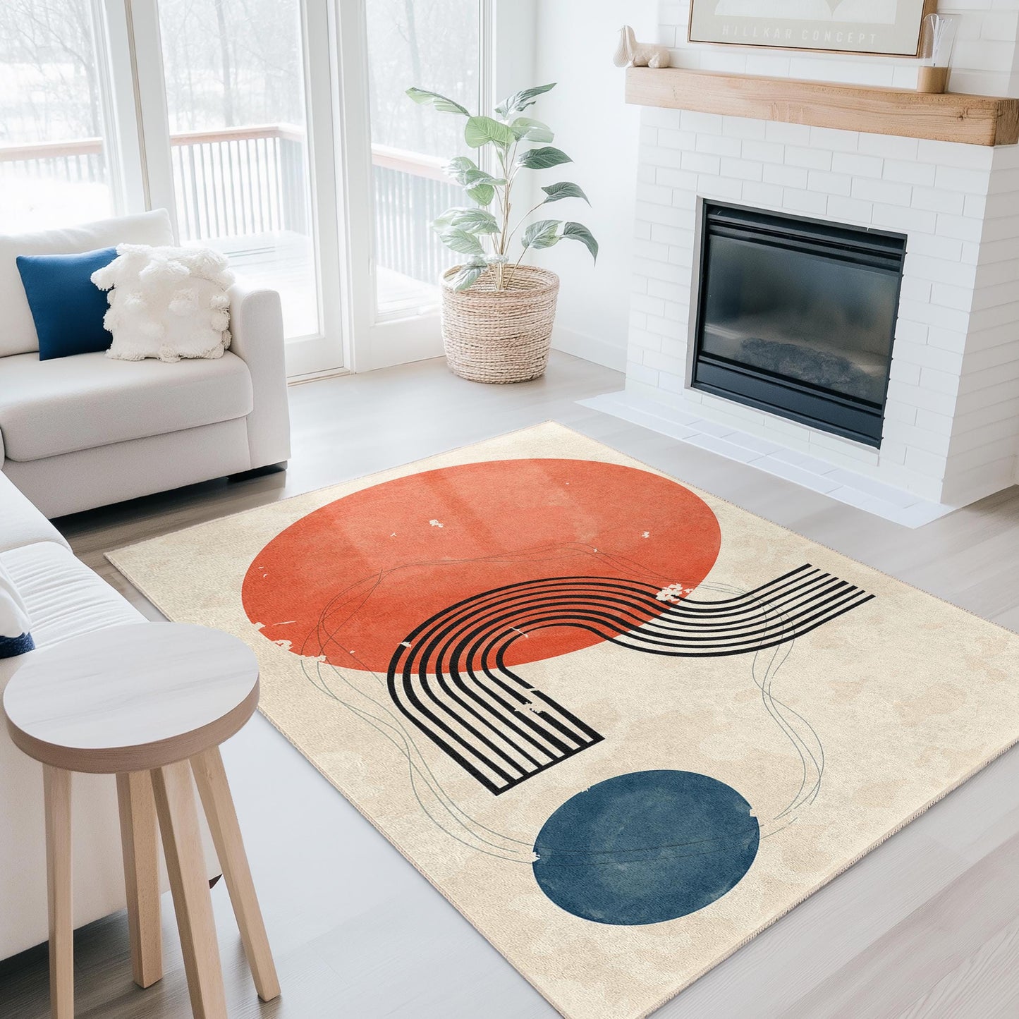 Abstrakter geometrischer Rechteckteppich, moderner Kunstteppich, Boho-Dekor-Teppich, stilvoller Bodenbelag, zeitgenössischer Designteppich