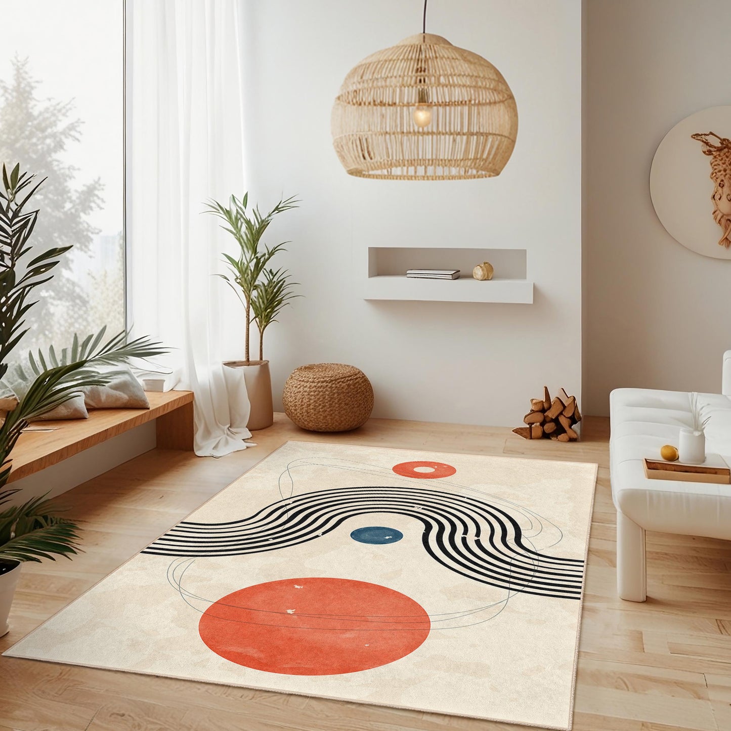 Abstrakter geometrischer rechteckiger Teppich, moderner Kunstteppich fürs Wohnzimmer, zeitgenössische Wohndekoration, stilvoller Teppich fürs Schlafzimmer