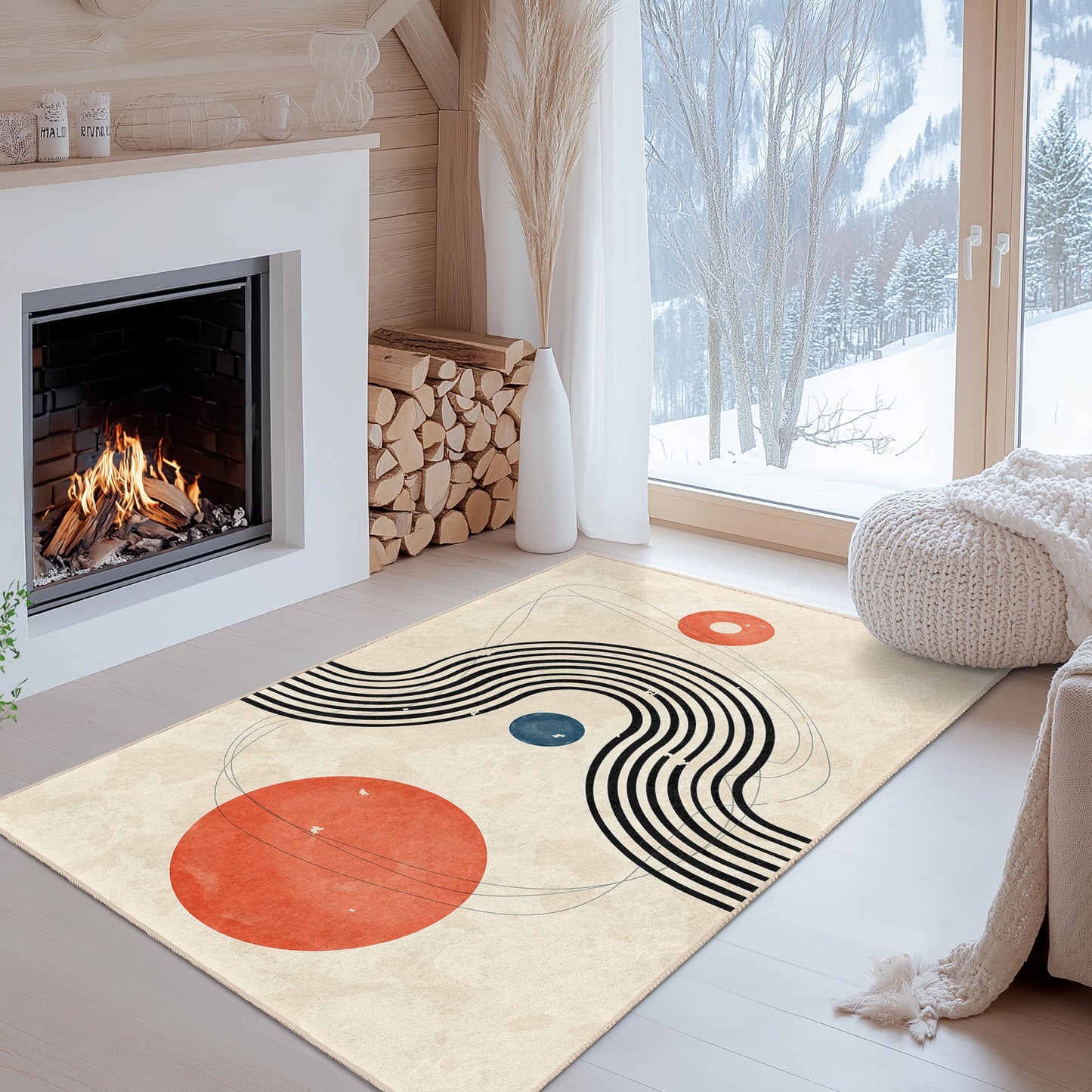 Abstrakter geometrischer rechteckiger Teppich, moderner Kunstteppich fürs Wohnzimmer, zeitgenössische Wohndekoration, stilvoller Teppich fürs Schlafzimmer