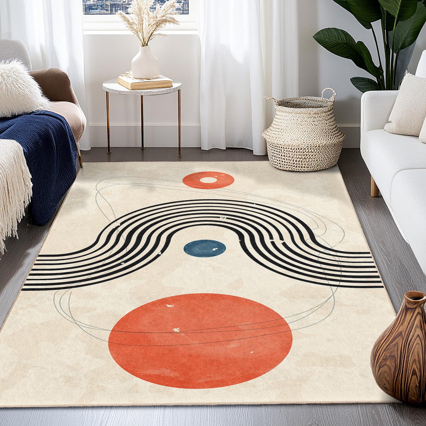 Abstrakter geometrischer rechteckiger Teppich, moderner Kunstteppich fürs Wohnzimmer, zeitgenössische Wohndekoration, stilvoller Teppich fürs Schlafzimmer