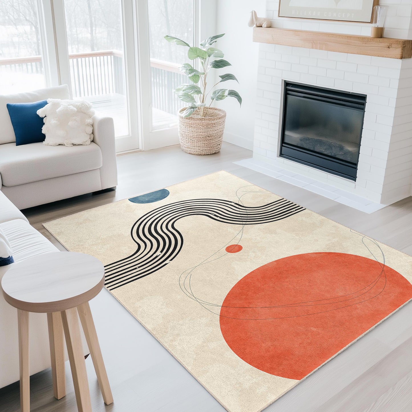 Teppich mit abstraktem Linien- und Formenmuster, moderner rechteckiger Wohnzimmerteppich, Boho-Stil, stilvolle Fußmatte