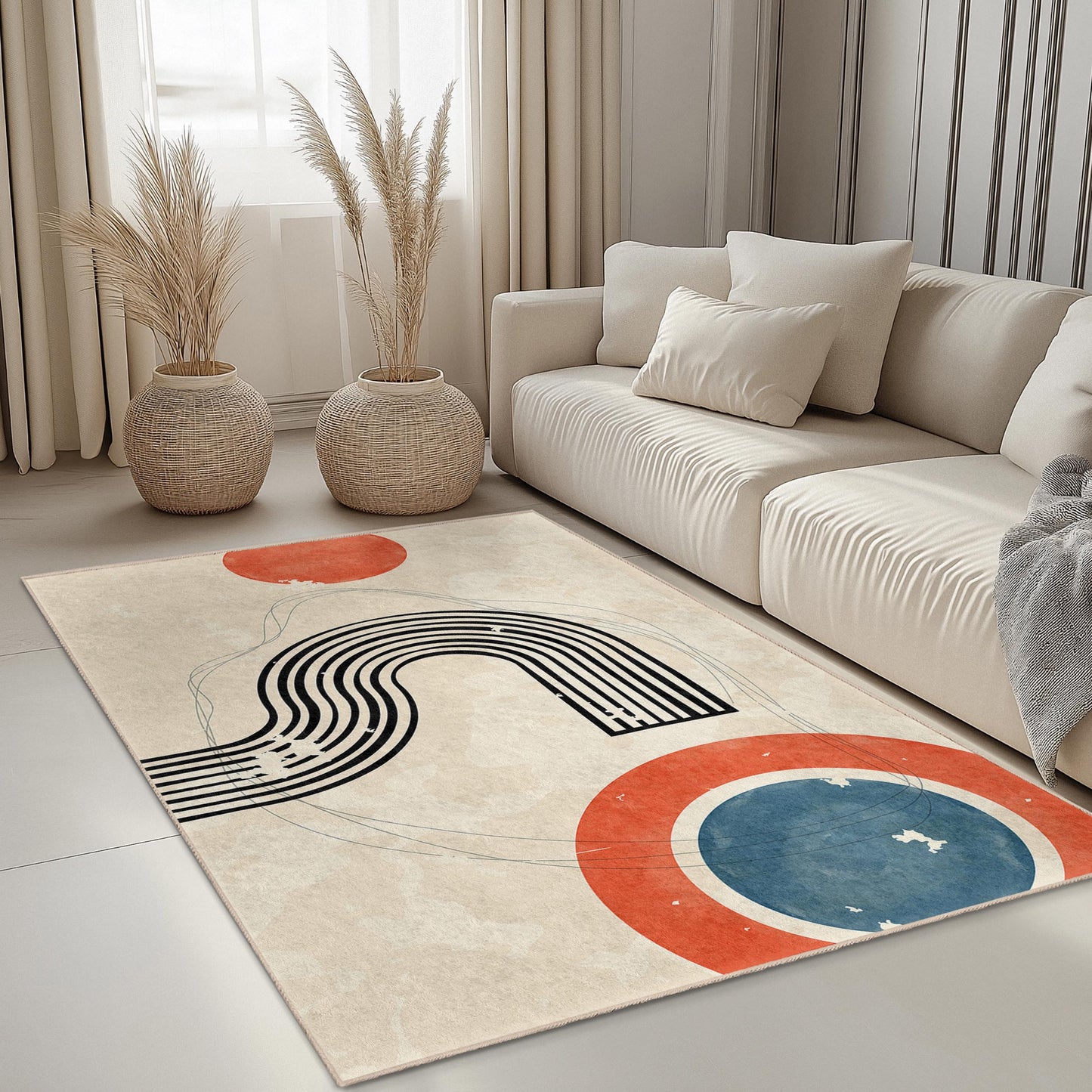 Abstrakter geometrischer rechteckiger Teppich, moderner Kunstteppich, trendige Wohndekoration, Wohnzimmerteppich, minimalistischer Designteppich