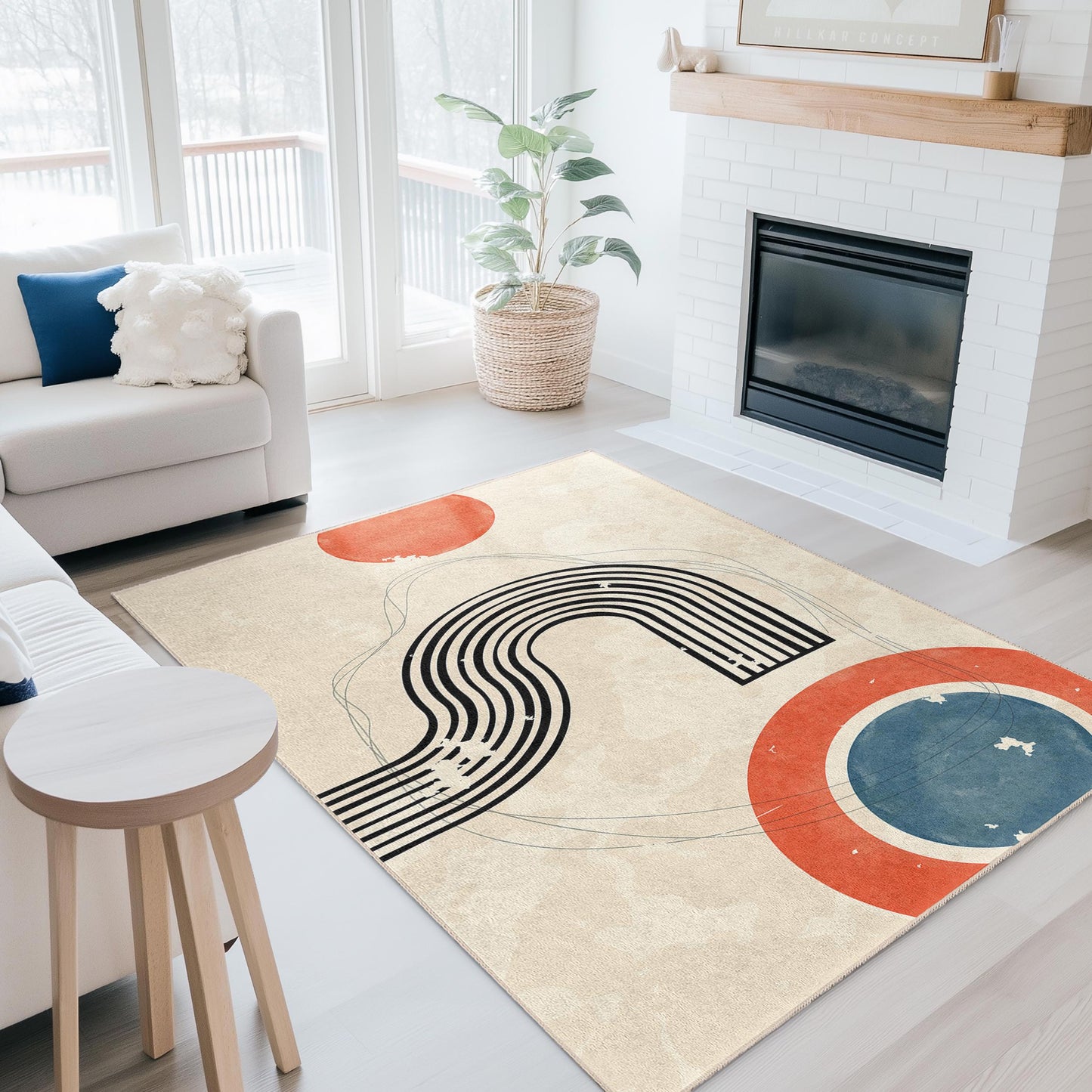 Abstrakter geometrischer rechteckiger Teppich, moderner Kunstteppich, trendige Wohndekoration, Wohnzimmerteppich, minimalistischer Designteppich