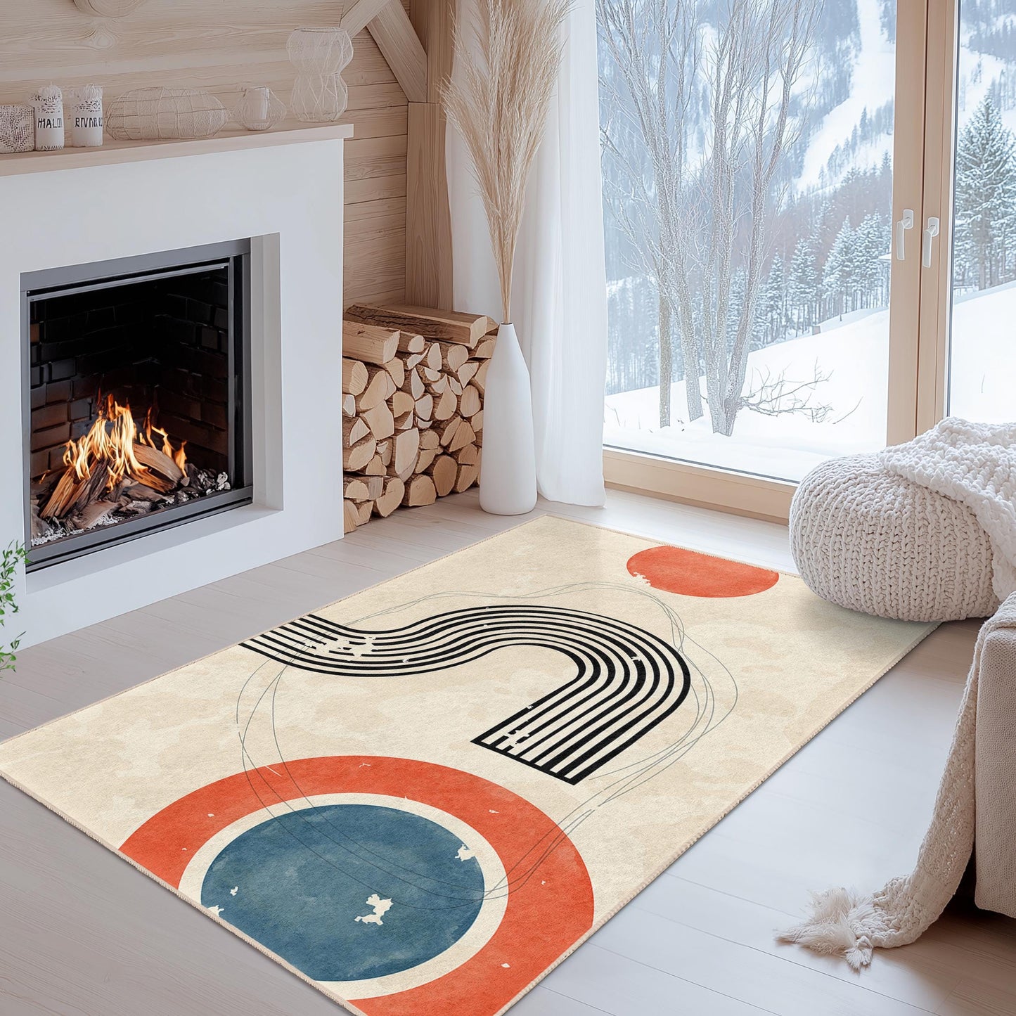 Abstrakter geometrischer rechteckiger Teppich, moderner Kunstteppich, trendige Wohndekoration, Wohnzimmerteppich, minimalistischer Designteppich
